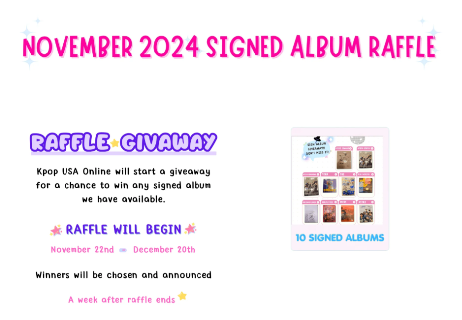 NOVEMBER SIGNED ALBUM RAFFLE: NOVEMBER 22ND - DECEMBER 20TH
