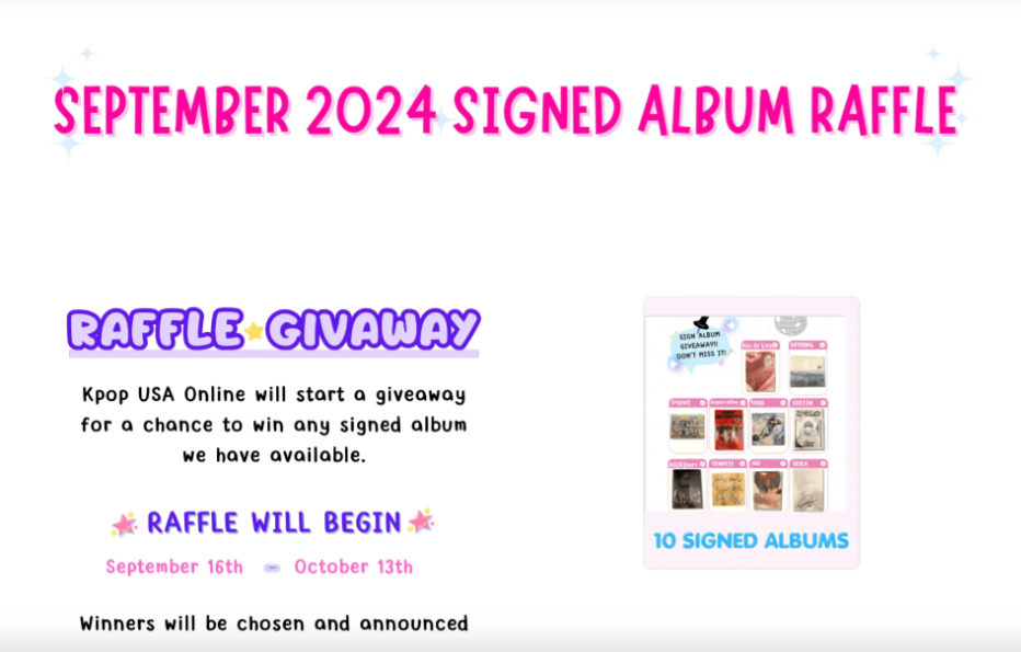 SEPTEMBER SIGNED ALBUM RAFFLE: SEPTEMBER 16TH - OCTOBER 13TH