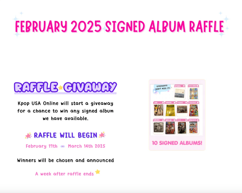 FEBRUARY SIGNED ALBUM RAFFLE: FEBRUARY 17TH - MARCH 14TH