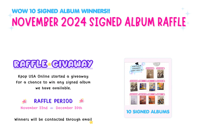 WOW 10 SIGNED ALBUM WINNERS!! NOVEMBER Raffle: November 22nd – December 20th