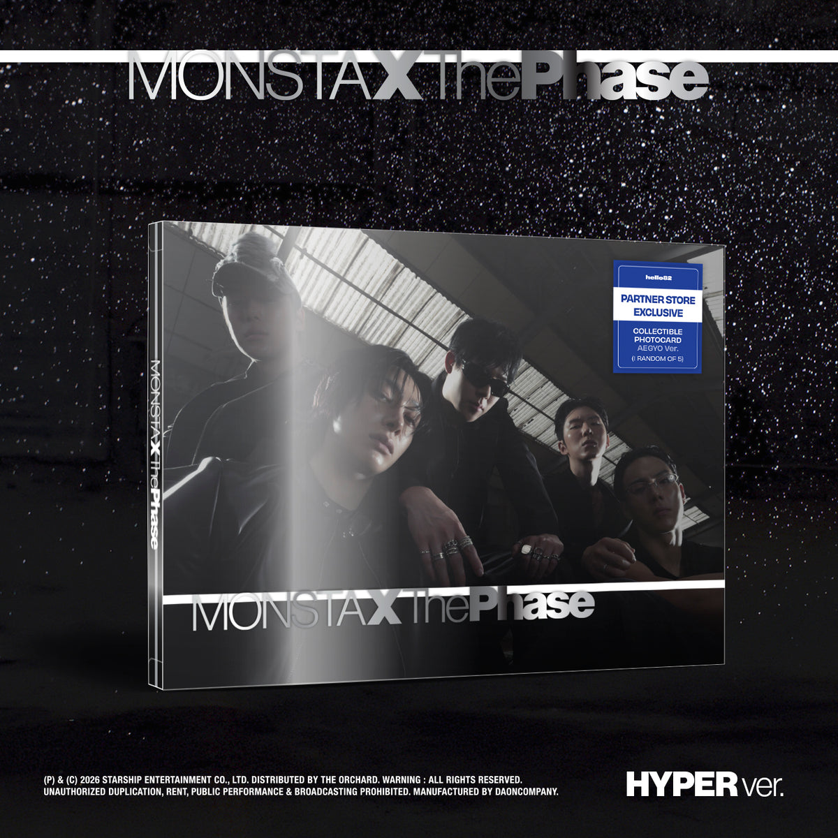 MONSTA X  EP ALBUM THE PHASE  (HYPER VER.)    U.S VER HELLO82 [PARTNER STORE EXCLUSIVE]     |   INCLUDES U.S EXCLUSIVE PHOTOCARD + HELLO82 OFFICIAL AEGYO VER. PHOTOCARD  (RANDOM 1 OUT OF 5)     [PRE]