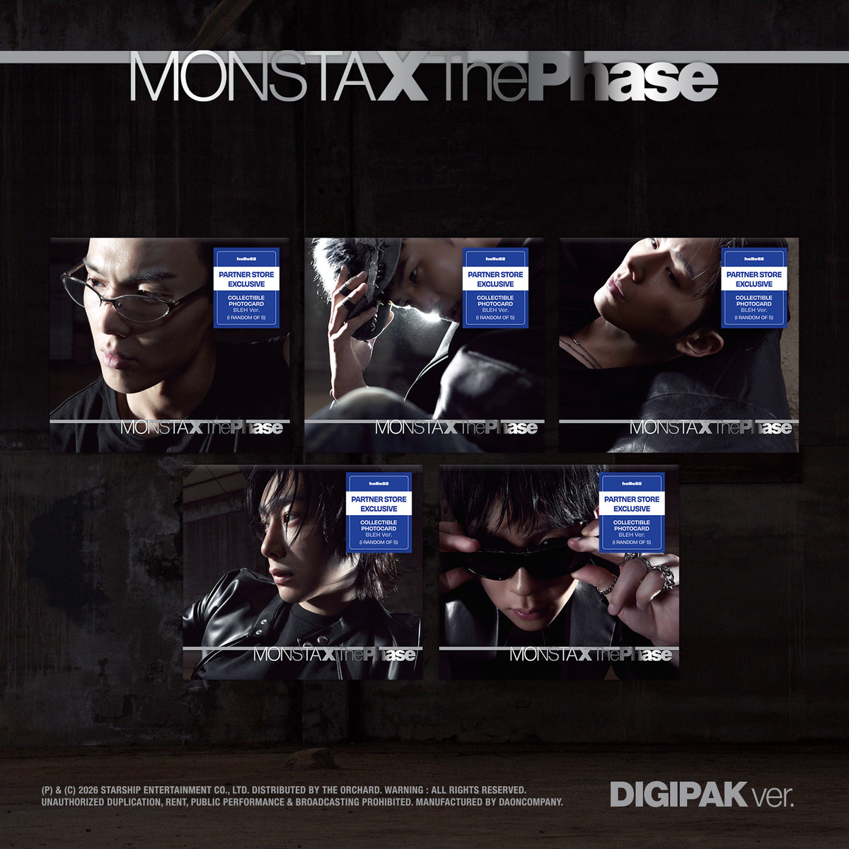 MONSTA X  EP ALBUM THE PHASE  (DIGIPACK VER.)    U.S VER   HELLO82 [PARTNER STORE EXCLUSIVE]    |   INCLUDES U.S EXCLUSIVE PHOTOCARD +   HELLO82 OFFICIAL BLEH VER. PHOTOCARD  (RANDOM 1 OUT OF 5)      [PRE]
