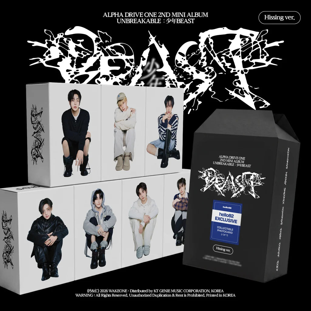 ALPHA DRIVE ONE 2ND MINI ALBUM UNBREAKABLE : 少年 BEAST (HISSING VER.)   U.S VER   [HELLO82 EXCLUSIVE]    |   INCLUDES U.S EXCLUSIVE POSTCARD + HELLO82 OFFICIAL  PHOTOCARD  (RANDOM 1 OUT OF 7)     [PRE]