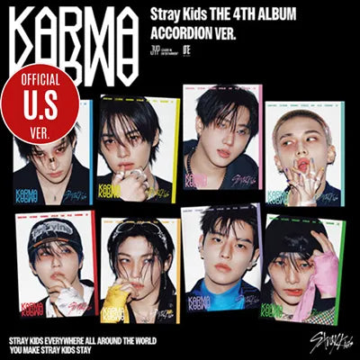 STRAY KIDS 4TH ALBUM KARMA  [U.S RELEASE]   (ACCORDION VER.)   |  ADDED 1 PC KPOP USA OFFICIAL PHOTOCARD PER ALBUM