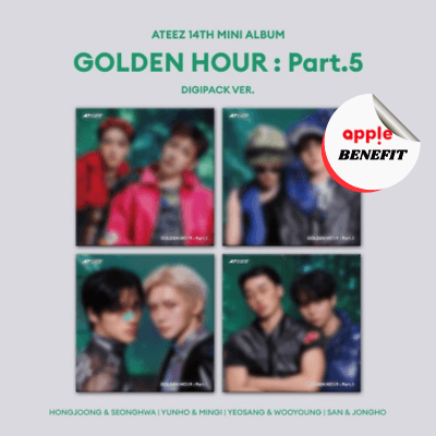 ATEEZ  14TH MINI ALBUM GOLDEN HOUR : PART.5   DIGIPACK VER.   (UNIT VER.)   -  4 ALBUMS SET   |   KPOP USA APPLE OFFICIAL PHOTOCARD (RANDOM 1 OUT OF 4)