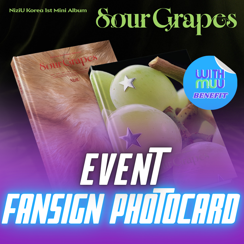 [2ND FANSIGN PHOTOCARD]   NiziU KOREA 1ST MINI ALBUM Sour Grapes   -  2 ALBUMS SET   |   KPOP USA WITHMUU OFFICIAL PHOTOCARD (RANDOM 1 OUT OF 8)     [PRE]